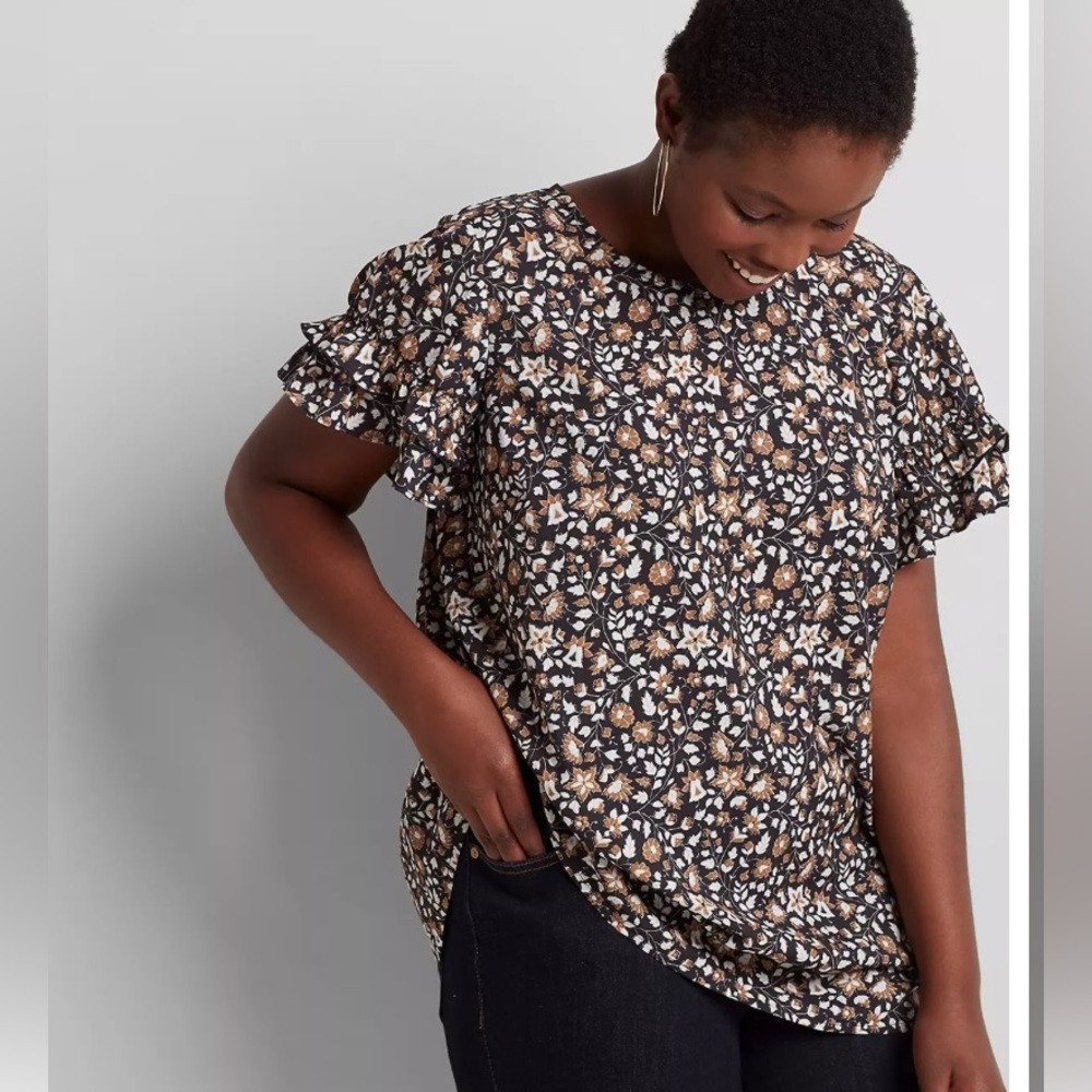 Lane Bryant Double Ruffle Short Sleeve Shirt - Size 26